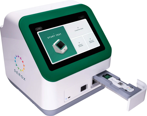 Serox reader with its cartridge drawer open